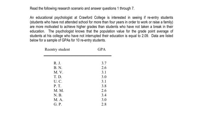 Solved Read the following research scenario and answer | Chegg.com
