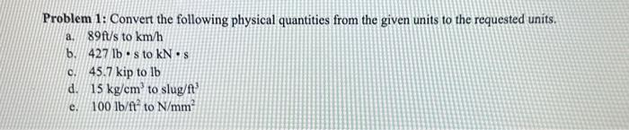 Problem 1: Convert The Following Physical Quantities | Chegg.com