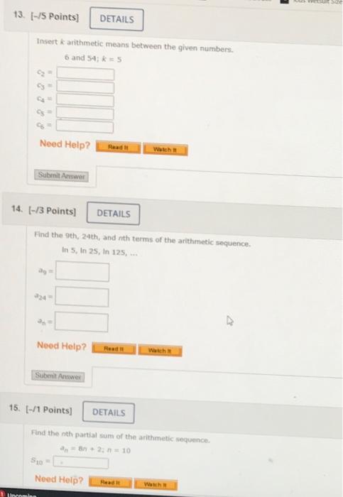 Solved Insert K Arithmetic Means Between The Given Numbers. | Chegg.com