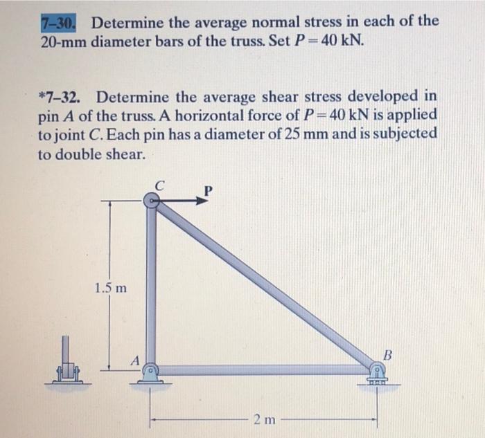 Solved 7-30. Determine the average normal stress in each of | Chegg.com