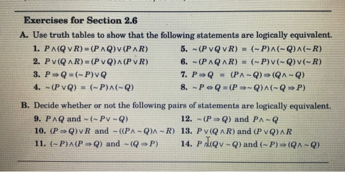 Solved Exercises for Section 2.6 A. Use truth tables to show | Chegg.com