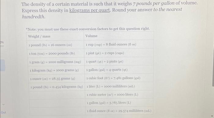 Solved The density of a certain material is such that it Chegg