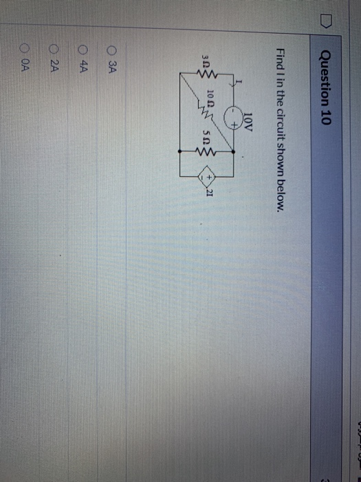 Solved Question 10 Find I in the circuit shown below. 10V 21 | Chegg.com