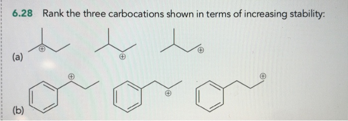 Solved 6.28 Rank the three carbocations shown in terms of | Chegg.com