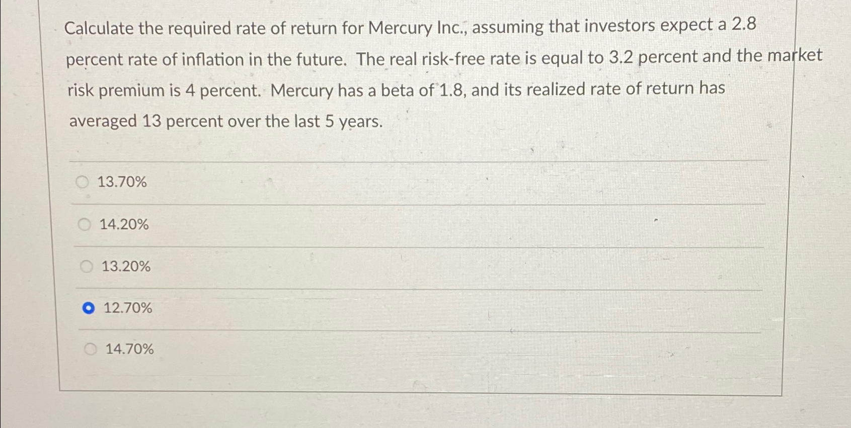 Solved Calculate the required rate of return for Mercury | Chegg.com