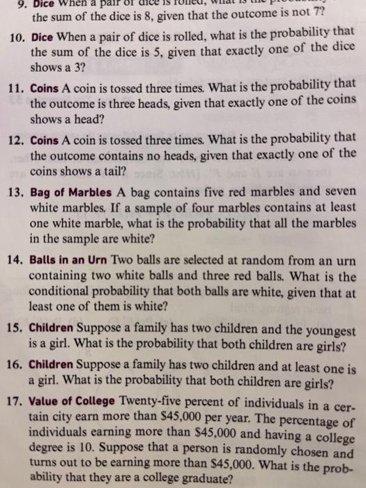Solved the sum of the dice is 8 , given that the outcome is | Chegg.com