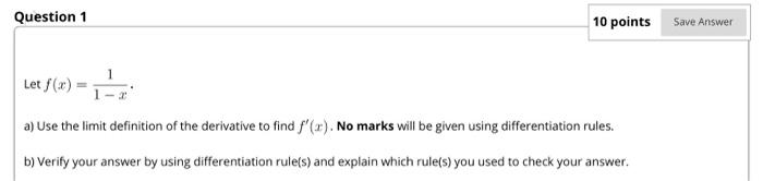 Solved Question 1 10 points Save Answer Let f() a) Use the | Chegg.com