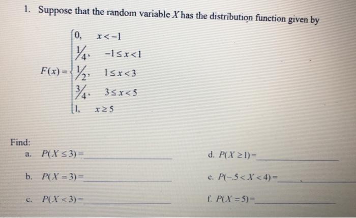 Solved 1. Suppose that the random variable X has the | Chegg.com