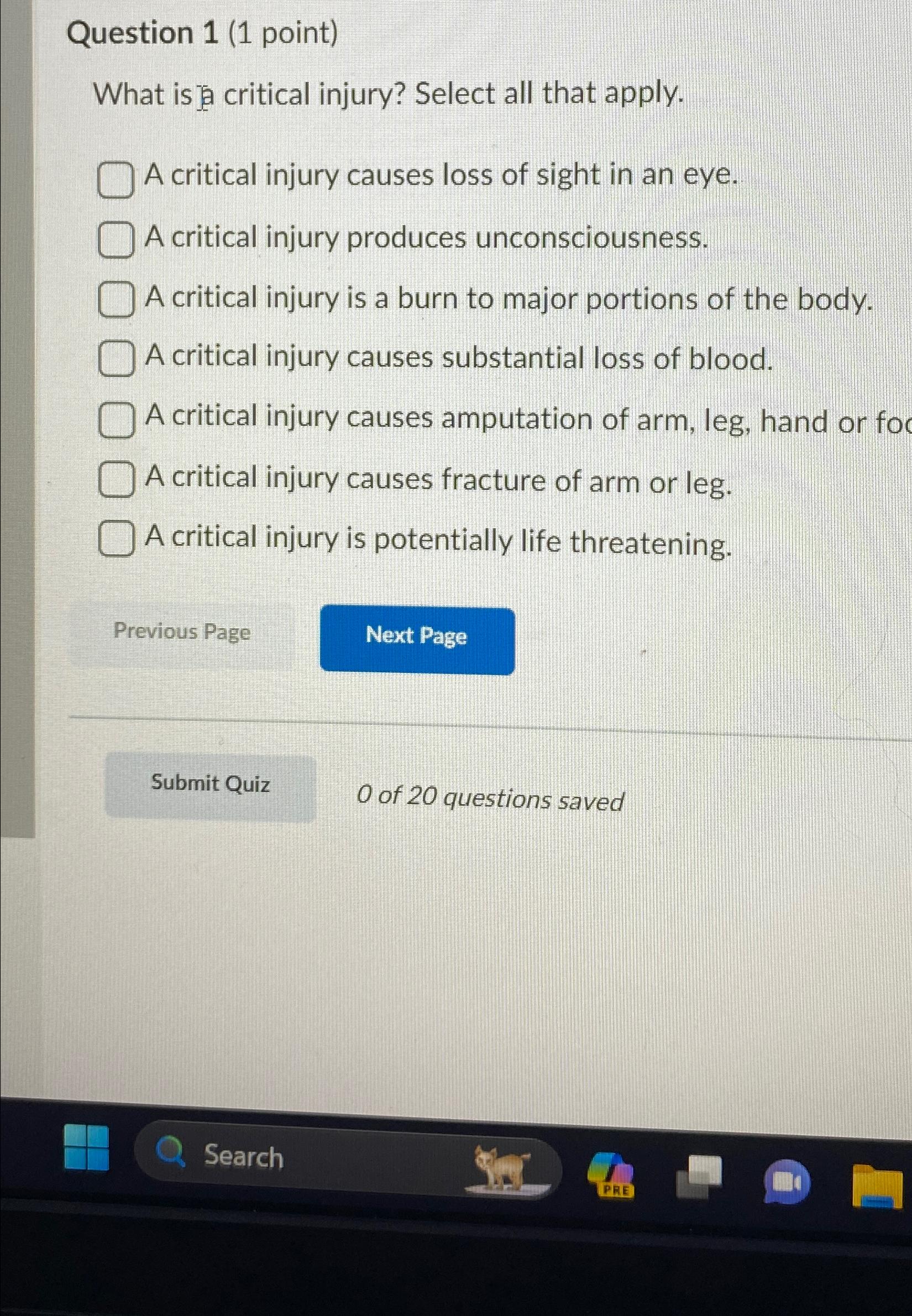 Solved Question 1 (1 ﻿point)What is critical injury? Select | Chegg.com