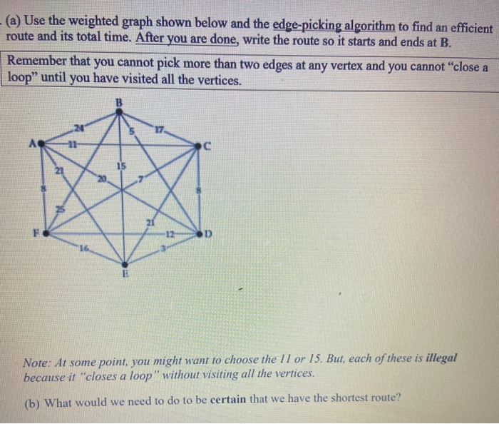 Solved (a) Use The Weighted Graph Shown Below And The | Chegg.com