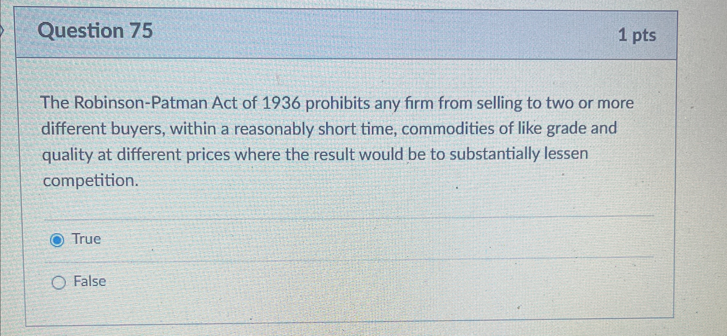 Solved Question 751ptsThe Robinson-Patman Act of 1936 | Chegg.com