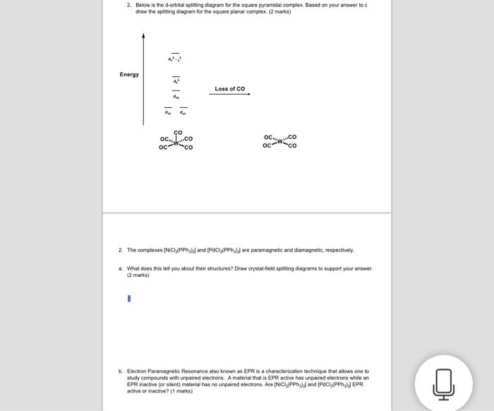 Solved 2. Below is the d-orbital splitting diagram for the | Chegg.com