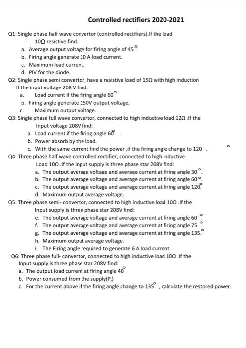 Solved Q1: Single phase half wave convertor (controlled | Chegg.com