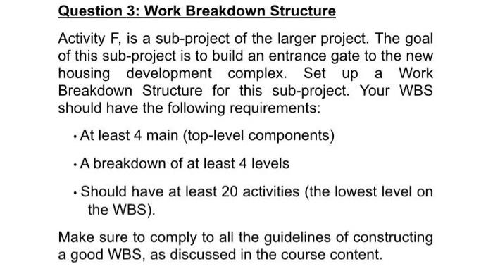 Solved Question 3: Work Breakdown Structure Activity F, is a | Chegg.com