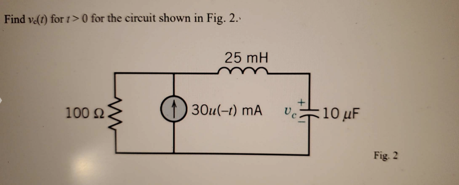 Solved Find ve(t) for t> 0 for the circuit shown in Fig. 2. | Chegg.com