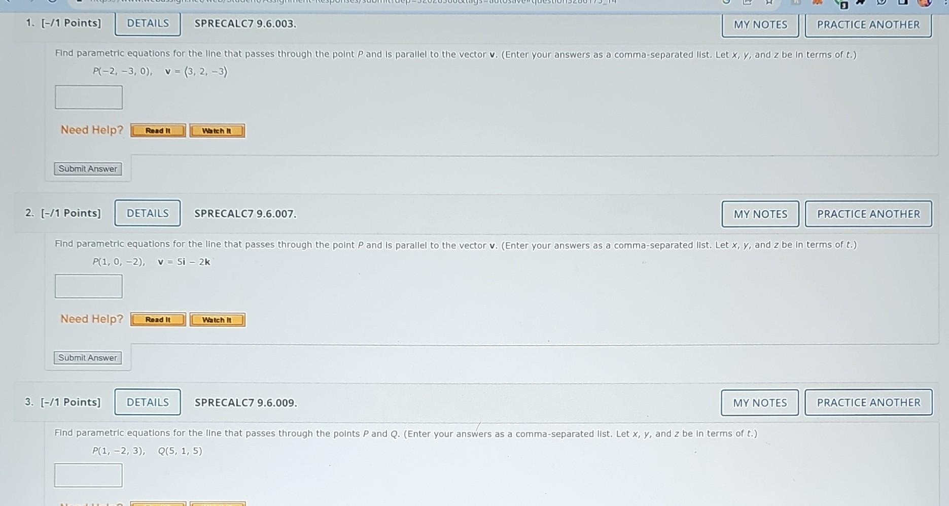 Solved SPRECALC7 9.6.003. Find parametric equations for the | Chegg.com