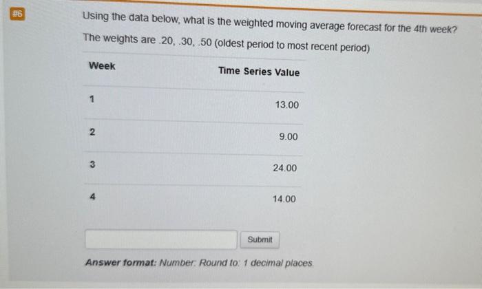 Solved Using the data below, what is the weighted moving | Chegg.com