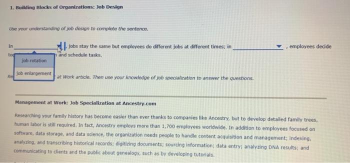 Solved 1. Building Blocks of Organizations: Job Design Use | Chegg.com