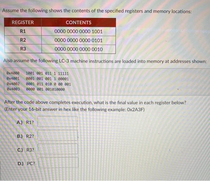 Solved Assume the following shows the contents of the