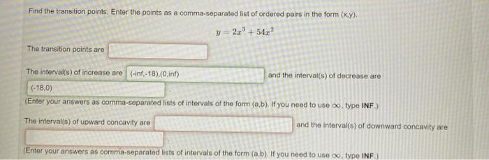 Solved Find the transition points. Enter the points as a | Chegg.com