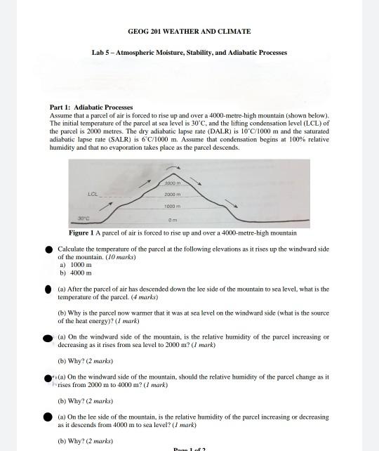 Solved GEOG 201 WEATHER AND CLIMATE Lab 5 Atmospheric