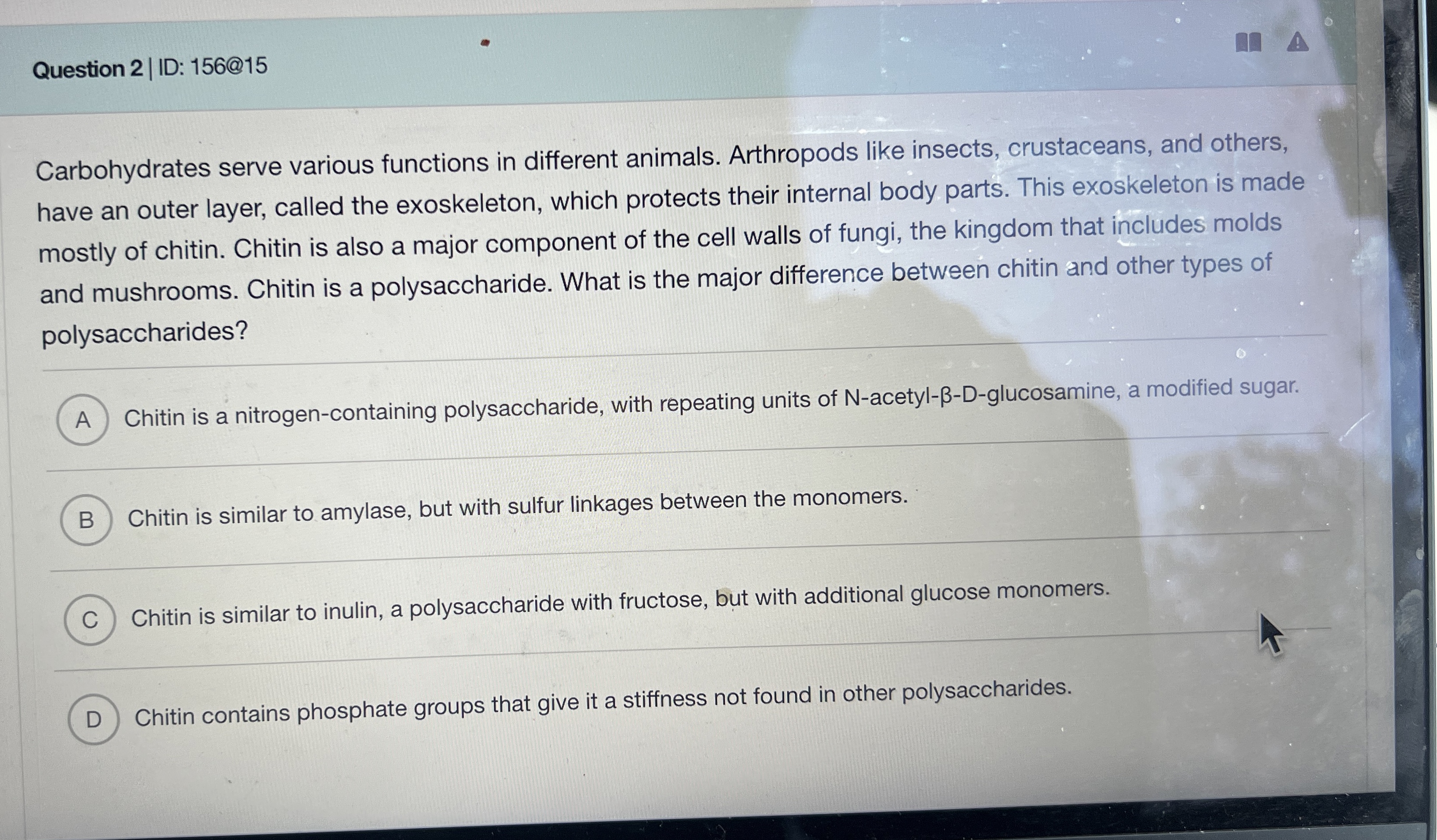 [Solved] Question 2 ID 15615 Carbohydrates serve variou