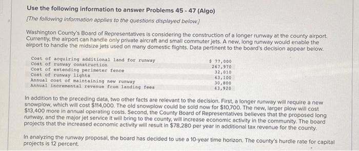 Solved Use the following information to answer Problems | Chegg.com