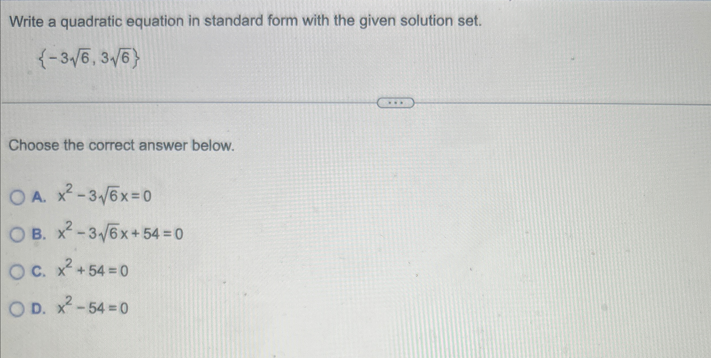 Solved Write a quadratic equation in standard form with the | Chegg.com