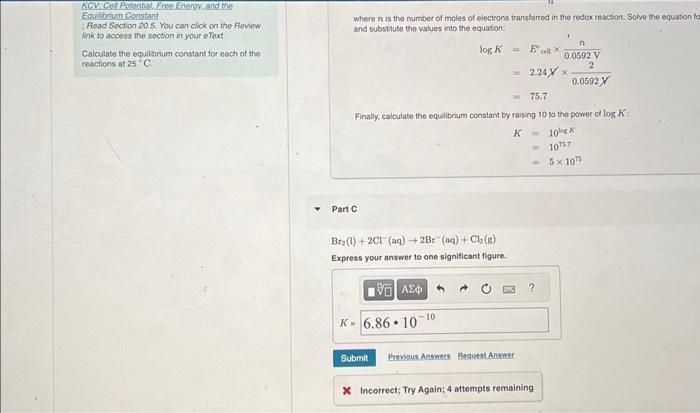 Solved Calculate The Equilibrium Constant For Each Of The