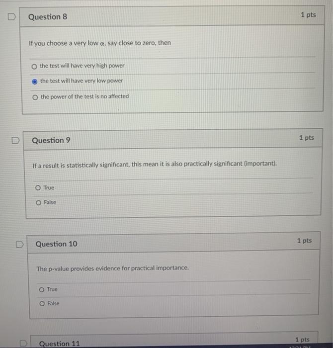 Solved Question 8 1 pts If you choose a very low a, say | Chegg.com