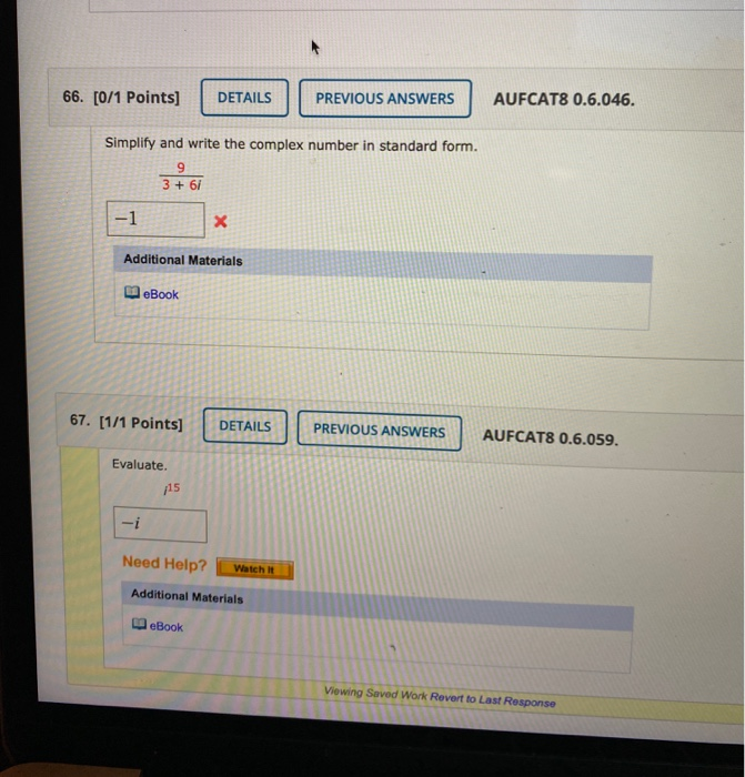 Solved 66. [0/1 Points] DETAILS PREVIOUS ANSWERS AUFCAT8 | Chegg.com