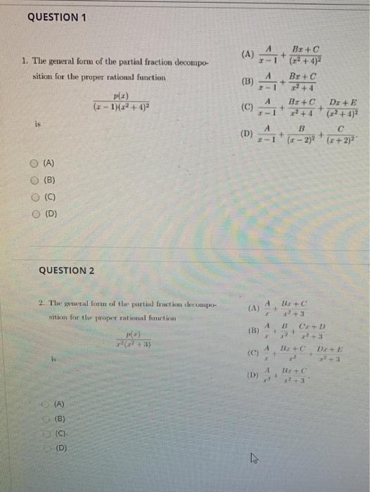 Solved QUESTION 1 (1) А I- 1. The general form of the | Chegg.com