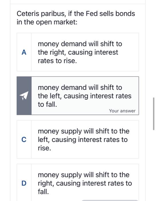 Solved Ceteris Paribus, If The Fed Sells Bonds In The Open | Chegg.com