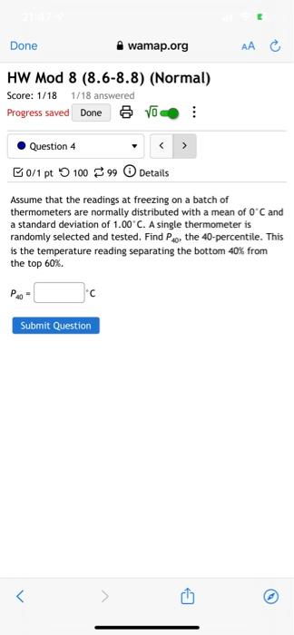 Solved Done wamap.org HW Mod 8 (8.6-8.8) (Normal) Score: | Chegg.com