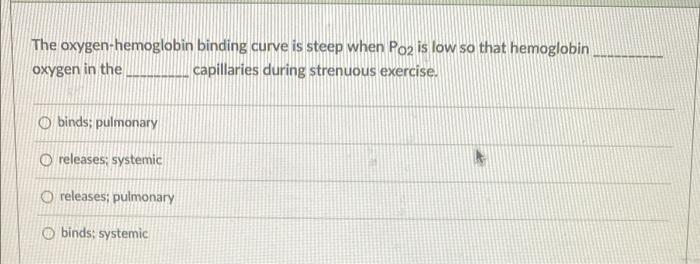 Solved The oxygen-hemoglobin binding curve is steep when PO2 | Chegg.com