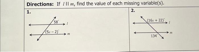 Solved Directions: If 111 m, find the value of each missing | Chegg.com