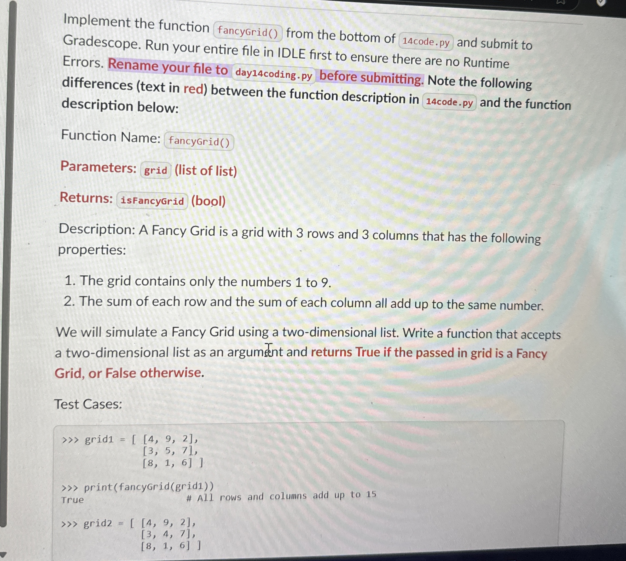 Implement the function fancygrid() ﻿from the bottom | Chegg.com