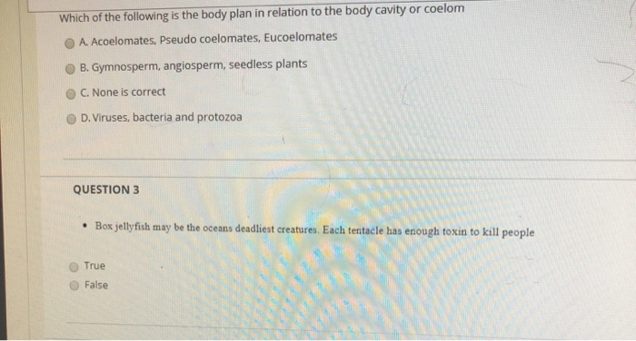 Solved Which of the following is the body plan in relation | Chegg.com