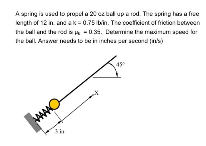 Solved A spring is used to propel a 20 oz ball up a rod. The | Chegg.com