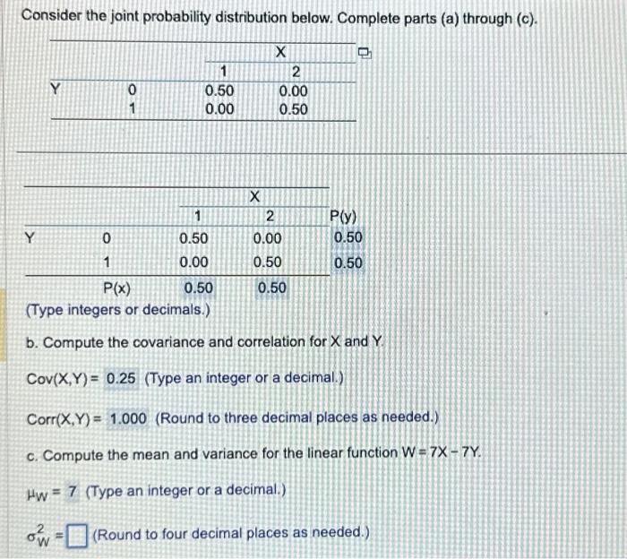 Solved Consider the joint probability distribution below. | Chegg.com