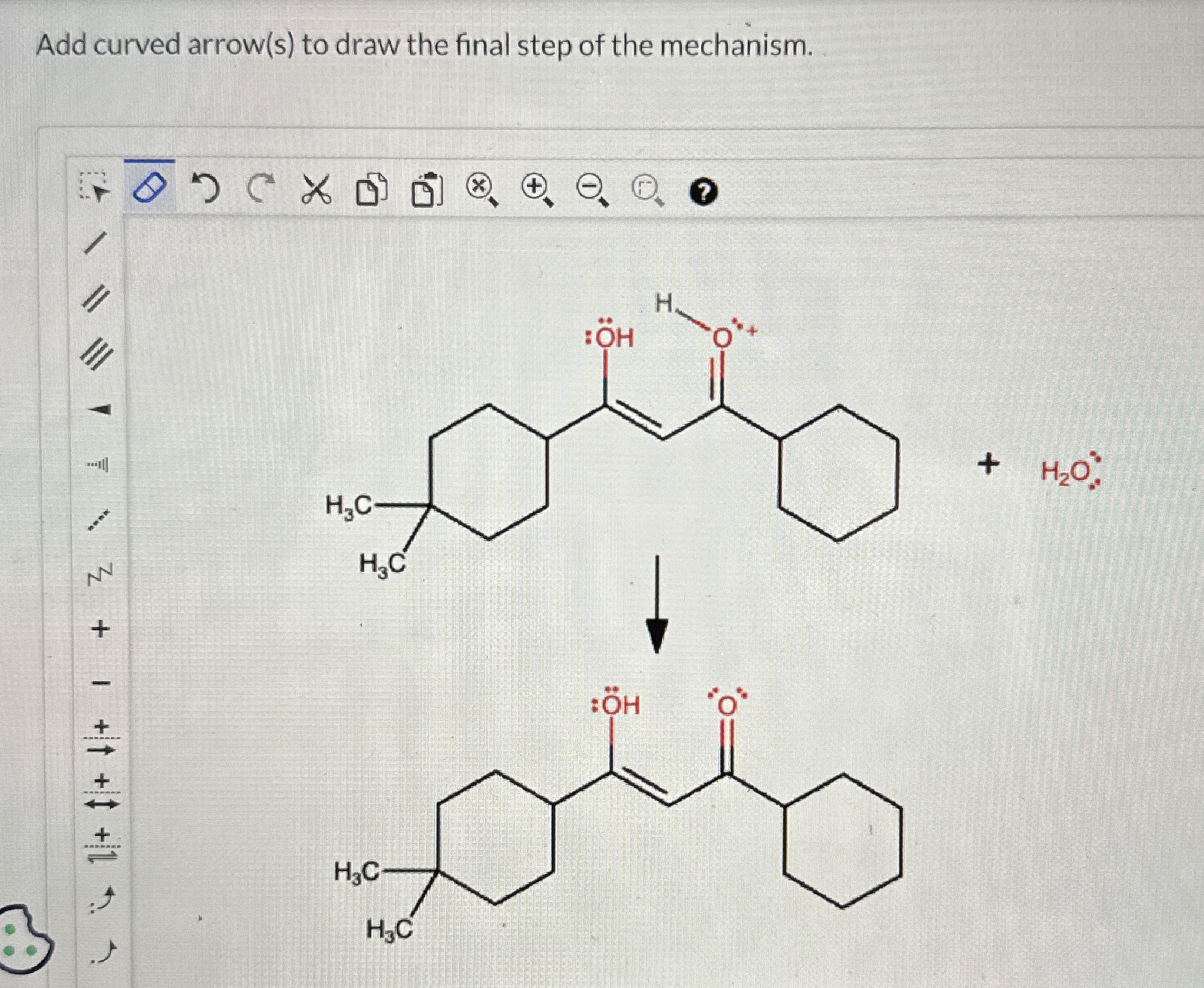 Add curved arrow(s) ﻿to draw the final step of the