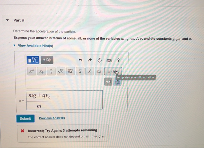 Solved VO Part 1 Determine the acceleration of the | Chegg.com