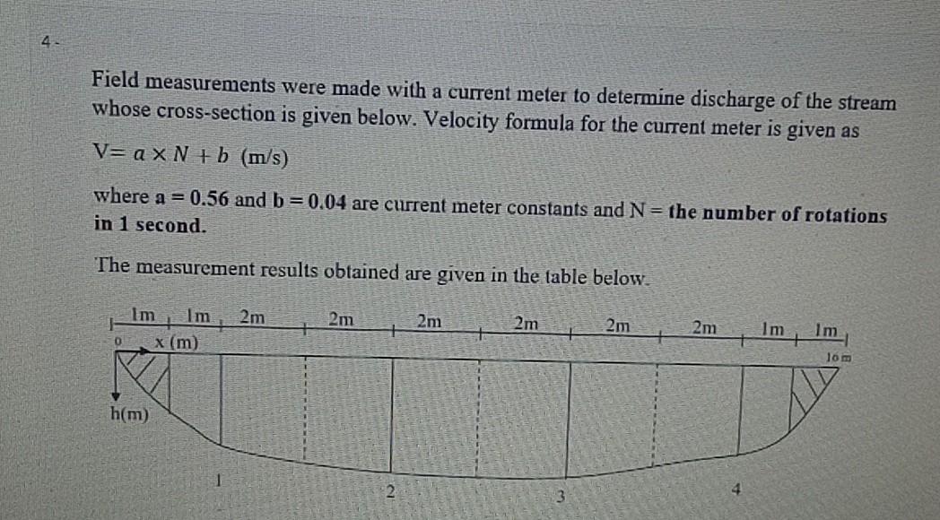 Solved 4 Field measurements were made with a current meter | Chegg.com