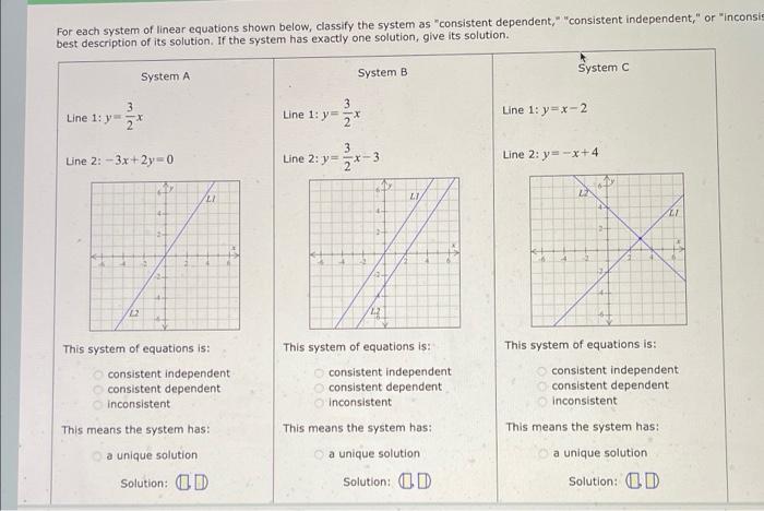 Solved For each system of linear equations shown below, | Chegg.com