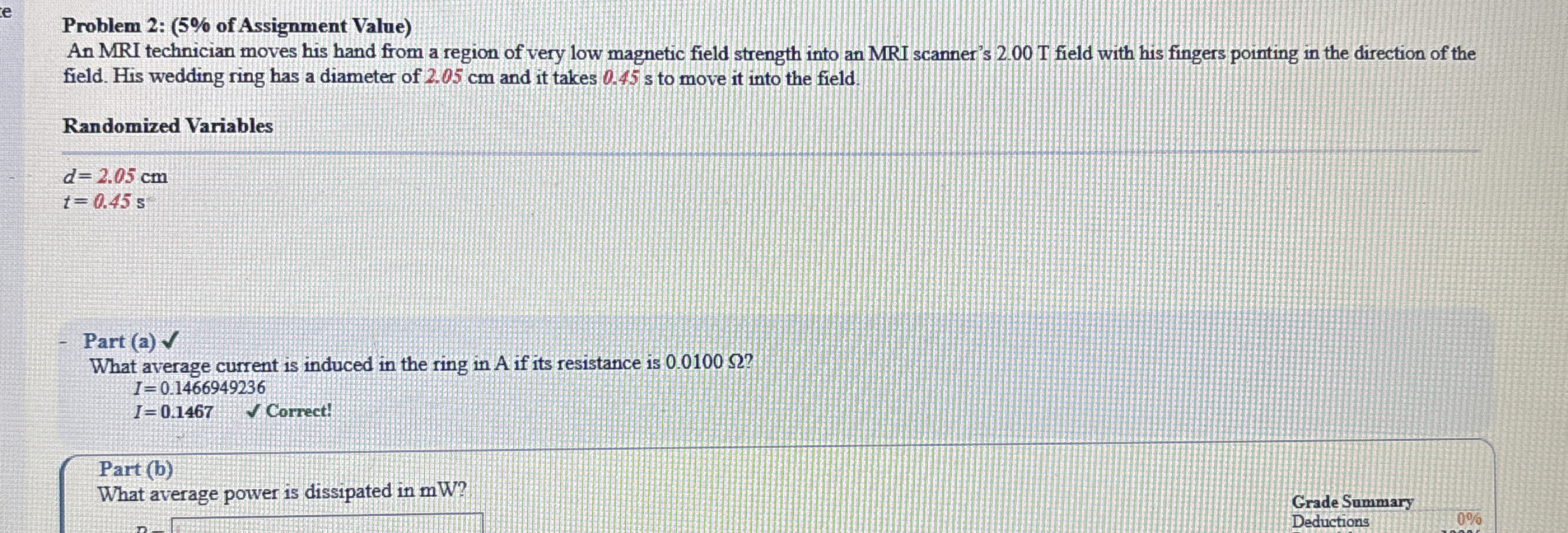Solved Problem 2: ( 5% ﻿of Assignment Value)An MRI | Chegg.com