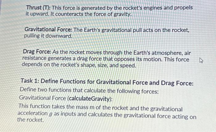 Solved Thrust (T): This force is generated by the rocket's | Chegg.com