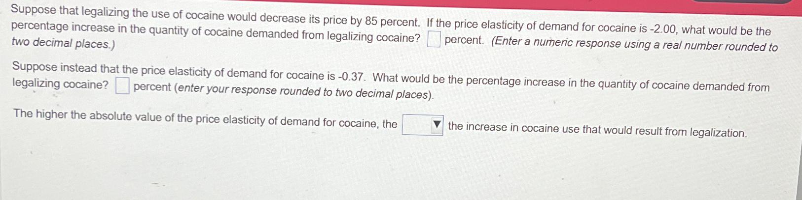 Solved Suppose That Legalizing The Use Of Cocaine Would | Chegg.com