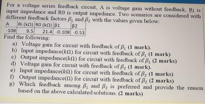 Solved B2 For a voltage series feedback circuit, A is | Chegg.com
