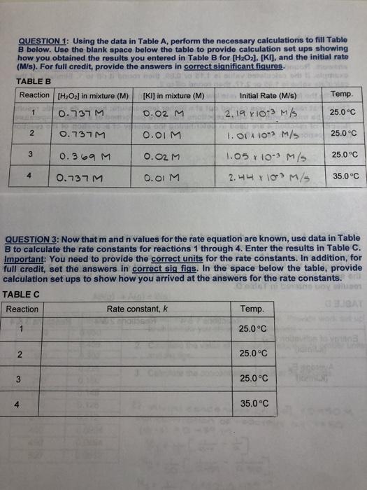 Solved QUESTION 1: Using the data in Table A, perform the | Chegg.com