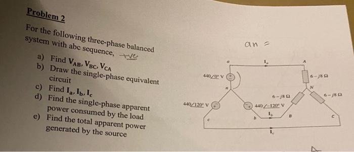 Solved Problem 2 For The Following Three-phase Balanced | Chegg.com